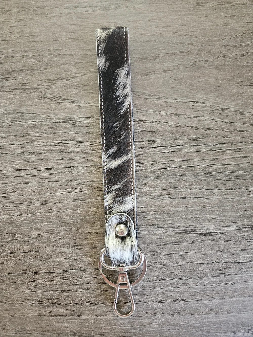 Cowhide Leather Wristlet Keychain - Black & White-NWOT